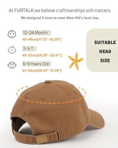 FURTALK Toddler Baseball Hat Kids Boys Girls Adjustable Washed Cotton Baseball Cap with Ponytail - Image 6