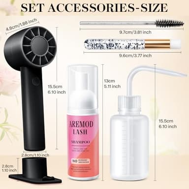 TOEDO Professional Lash Shampoo Kit for Eyelash Extensions - 60ML Foaming Cleanser with USB Mini Fan, Disposable Brushes & Nose Brush - Gentle Eyelash Bath Set for Salon & Home Use - Image 6