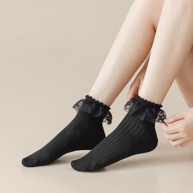 BIVOLU Womens Ankle Socks Lace Ruffle Frilly Cotton Cute Princess Ankle Dress Lace Socks for Girl 6 Pack - Image 4