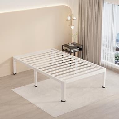 MAF 14 Inch Twin Metal Platform Bed Frame White with Round Corner Legs, 3000 LBS Heavy Duty Steel Slats Support, Noise Free, No Box Spring Needed, Easy Assembly - Image 7