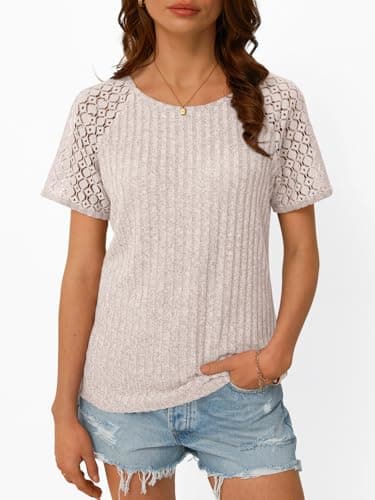 AUTOMET Womens Tops Dressy Casual Short Sleeve Sweater Crewneck Business Shirts Trendy Tunic Summer Clothes 2025 Apricot M - Image 2