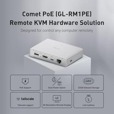 GL.iNet Comet PoE (GL-RM1PE) Remote KVM Control Over Internet - PoE/Type - C Dual Power Option 4K@30Hz,32GB EMMC Tailscale Support for PC Server Remote Access Power Management Adapted KVM Switches - Image 2