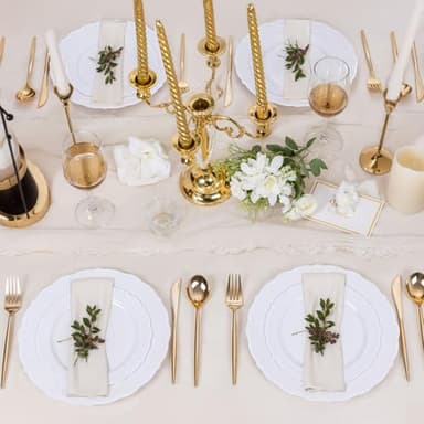 U-QE 100 Pieces White Plastic Plates - White Disposable Plates - Premium Hard Plastic Disposable Plates for Wedding and Party Use Including 50 Dinner Plates 10 '' & 50 Dessert Plates 7.5 '' - Image 6