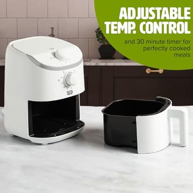 Tasty Personal Air Fryer, Healthier Meals in Minutes, Adjustable Temp Control up to 400°F, Easy-to-Use Design, Nonstick Basket and Tray Made without PFAS, PFOA, PFOS & PTFE, 900 Watts, 2-Quart, White - Image 3