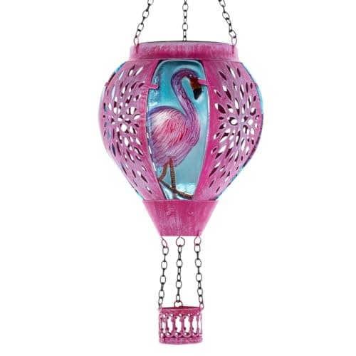 Starsoul Pink Hot Air Balloon Solar Lantern Flamingo Metal & Glass Solar Hot Air Balloon Hanging Garden Light Waterproof Outdoor Lantern for Patio Yard Party Decor - Image 1