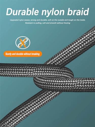 10FT 60W USB C to USB C Right Angle Fast Charging Cable,Long Cord Nylon Braided, Type C Charger Cord for,Apple-iphone 15,Sam-sung GalaxyS24 S23 S22 A15,iPad Pro/Air,Pixel 5/4 XL,One-Plus 8T,PS5 (Grey) - Image 6