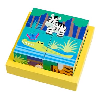 Orange Tree Toys: Jungle Animals - Four Blocks Puzzle - Hand Painted Colorful Wooden Toy, Chunky Animal Blocks, Educational, Toddlers & Kids, Ages 1+ - Image 3