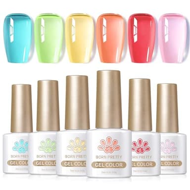 Born Pretty Jelly Gel Nail Polish Set Spring Summer Crystal Glass Translucent Pastel Gel Polish Blue Red Green Yellow Pink Soak Off U v Gel Polish 7ML 6PCS - Image 1