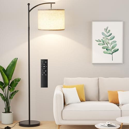 Ambimall 60" Floor Lamp with Remote Control and Stepless Dimmable Bulb, Colors Temperature & Brightness Adjustable, Modern Floor Lamps for Living Room（Beige Shade & Black Pole） - Image 1