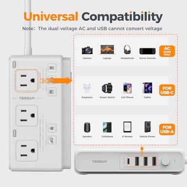 220V to 110V Voltage Converter, TESSAN Universal Travel Adapter with 4 USB Charger (1 USB C), 3 AC Sockets and EU/UK/AU/IT Plug Power Adaptor, Step Down Transformer Outlet Converters for International - Image 4