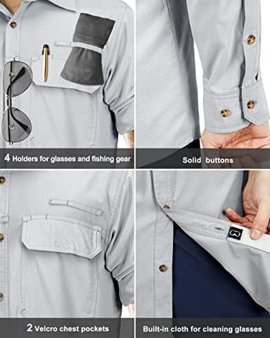 33,000ft Men's Long Sleeve Sun Protection Shirt UPF 50+ UV Quick Dry Cooling Fishing Shirts for Travel Safari Camping Hiking Silver Grey - Image 5