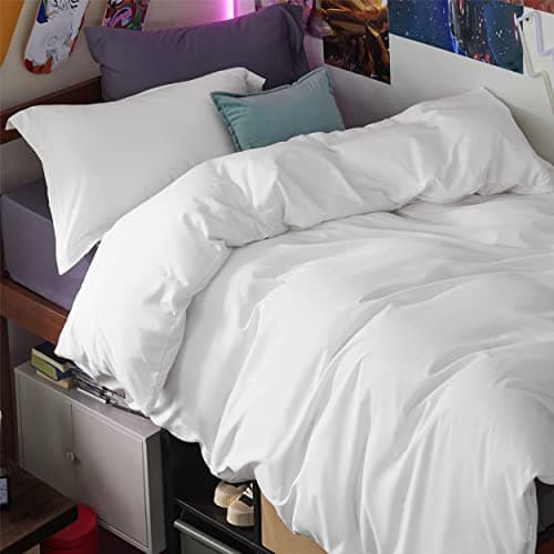 Bedsure Duvet Cover Twin/Twin XL Size - Soft Double Brushed Bedding Set for Kids & Adults, Zipper Closure, 2 Pieces, Includes 1 Duvet Cover (68"x90") & 1 Pillow Sham, NO Comforter, White - Image 1