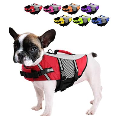 Queenmore Dog Life Jacket Swimming Vest Small Medium Dogs Neoprene Life Vest Lightweight Reflective Dog Lifesaver for Boating Kayaking Red,XS - Image 1
