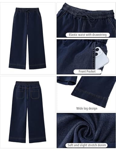luvamia High Elastic Waisted Wide Leg Jeans for Women Crop Pants for Women Pull On Denim Pants Darkness Blue XX-Large Fits Size 20 / Size 22 - Image 5