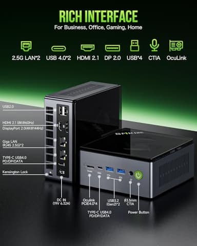 GMKtec Mini PC Gaming, M7 AMD Ryzen 7 PRO 6850H (8C/16T 4.70Ghz) Dual NIC LAN 2.5G Desktop Computer, 32GB DDR5 RAM + 512GB Hard Drive PCle SSD, Dual USB4, HDMI 2.1, USB-C - Image 6
