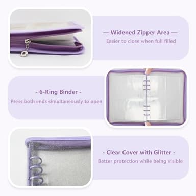 Ruatu Sticker Organizer Binder Sticker Storage Album A5 Sticker Book Collecting Album for Collecting Sticker Reusable Sticker Keeper Holder Book for Adult with Pockets and Zipper (purple) - Image 2