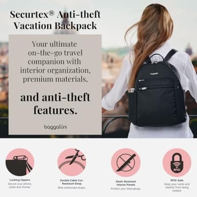 Securtex® Anti-theft Vacation Travel Backpack 10x13" Slash-Resistant Nylon Daypack w/RFID, Black - Image 2