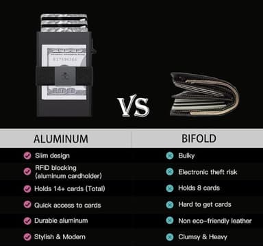 SEMORID Slim Aluminum Card Holder Wallet for Men, Durable Expandable Backplate, RFID Blocking Minimalist Metal Pop Up Wallet, Holds 12+ Cards Plus Cash (Black) - Image 9