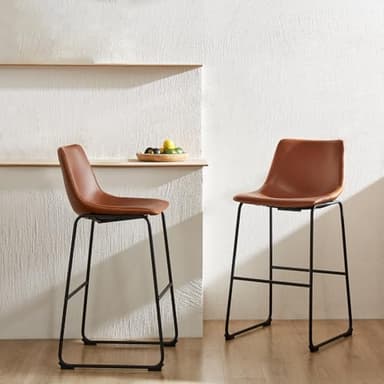 DUMOS 26 Inch Counter Height Bar Stools Set of 4, Modern Faux Leather High Barstools with Back and Metal Leg, Bar Chairs for Kitchen lsland, Elegant Brown - Image 3