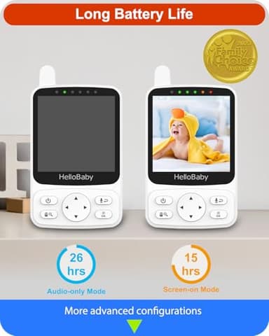 HelloBaby No WiFi Baby Monitor with Voice-Activated Night Vision,4" IPS Camera and Audio, 2-Way Talk and PTZ, 26H Battery and 1000ft Range, Portable for Nursery and Travel - Image 2