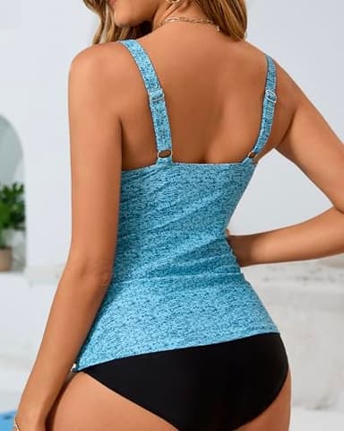 Dipinon Tankini Tops for Women Swimsuits Top Only Tummy Control Bathing Suit Top No Bottom (Available in Plus) Aquamarine XXL - Image 3