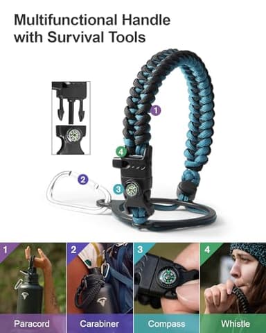 Topre 64 oz Insulated Water Bottle,Half Gallon Water Flask Stainless Steel Vacuum, Cold for 48 Hrs,BPA-Free & Leakproof -with Paracord Handle, Strap,Straw Spout Lids,Large Jug for Gym,Indigo Black - Image 3