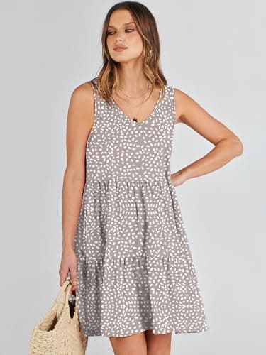 ANRABESS Womens Summer Casual Tank Dress Sleeveless V Neck T Shirt Sundress Flowy Tiered Swing Mini Beach Vacation Dresses Khaki Polka Dot X-Large - Image 2