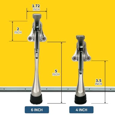 One Touch Kickdown Door Stopper, Door Holder, Heavy Duty Door Stops, Bottom of Door, Height-Adjustable Rubber Tips by HASHI (Black 6 inch x 1pack) - Image 2