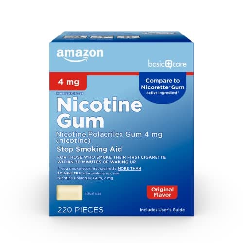 Amazon Basic Care Uncoated Nicotine Polacrilex Gum 4 mg, Original Flavor, Stop Smoking Aid, 220 Count - Image 1