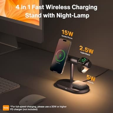 iVANKY 4 in 1 Qi2 Certified Wireless Charger Stand for iPhone 17, Night Light for MagSafe Charging Station, 25W Charge for iPhone 17/16/15/14/13/12/11 Plus/Pro/Max,Apple iWatch, Airpods Pro 2/3 - Image 2