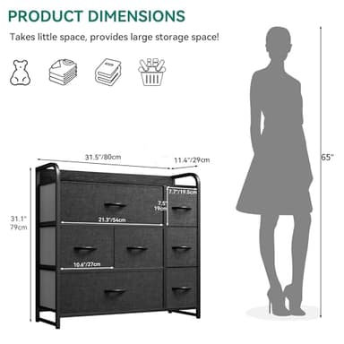 YITAHOME Dresser TV Stand, Dresser for Bedroom, Fabric Dresser with 7 Drawers, Furniture Storage Tower Cabinet for Bedroom, Living Room, Hallway, Closet, Black Wood Grain - Image 3
