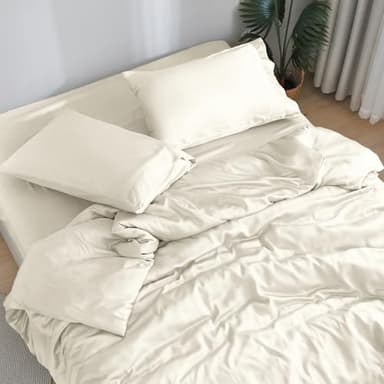 DOZ Sheet Set, 100% Viscose derived from Bamboo, Organically Grown, Buttery Soft, Cooling Sheets, High GSM, Deep Pockets - 4 Piece - 2 Pillowcases 1 Fitted Sheet 1 Top Sheet (Ivory, King) - Image 1