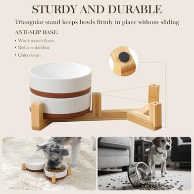 MALACASA Ceramic Dog Bowls, Dog Water/Food Dish with Wood Stand Non-Slip,14oz, Pet Basic Bowls for Your Puppy, Small Dogs or Cats,Glaze Matte Weighted Non-Slip (S-1.5 Cups) - Image 3