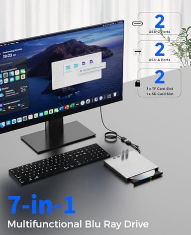 juwuoi External Blu ray Drive for Laptop Portable Blu Ray Burner USB 3.0 Type-C CD/BD Disc Drives Support 100G Bluray/DVD Drive for PC Compatible with Windows Linux Mac OS - Image 2