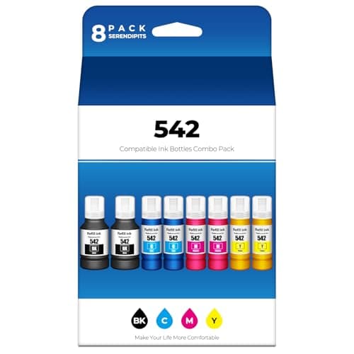 SERENDIPITS 542 Ink Refill Bottles ET-5150 ET-5170 ET-5850 ET-5800 Replacement for 542 Ink Refill Bottles (8 Pack) for Pro ET-5180 ET-5880 ET-16600 ET-16650 ET5150 ET5170 ET5180 ET5850 5880 Printer - Image 1