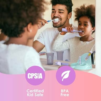 Brusheez Kids’ Electric Toothbrush Set - Safe & Effective for Ages 3+ - Parent Tested & Approved with Gentle Bristles, 2 Brush Heads, Rinse Cup, 2-Minute Timer, & Storage Base (Sparkle The Unicorn) - Image 5