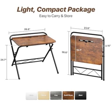 Huuger Folding Desk with 3-Level Adjustable Height and Tablet Slot, 24 Inch Foldable Computer Desk for Small Spaces, Space Saving, Writing Work Table for Home Office, Bedroom, Study, Rustic Brown - Image 2