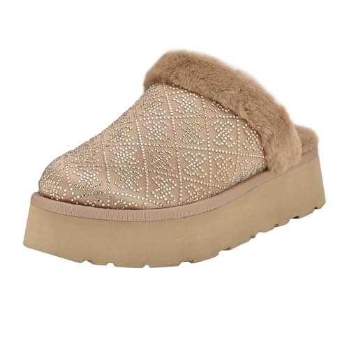 Guess Women's DANIKAS Slipper, Taupe Velvet Rhinestone Logo 240, 5 - Image 1