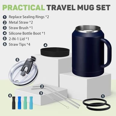 BENZZO 50 oz Tumbler with Handle and Straw Large Coffee Travel Mug Insulated Water Jug Thermal Cup Cold and Hot with Lid - Image 8