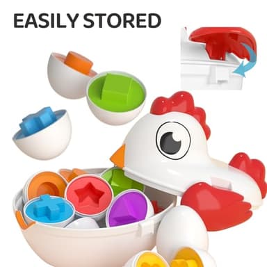 TEMI Toddler Chicken Easter Eggs - Color Matched Game Shape Sorter with 6 Toy Eggs for Kids 3-5, Fine Motor Skills Sensory Toys, Educational Gifts for 3-6 Girls Boys Baby - Image 4