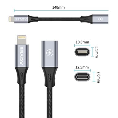 AGVEE 2 Pack 4 inch USB-C Female to Lightning Male Adapter, 30W Fast Charging Charger Converter for iPhone 14 13 12 11 Airpods iOS Device Carplay, Not for Audio, Dark Gray - Image 7