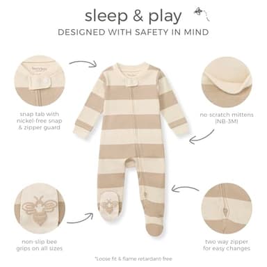Burt's Bees Baby Boys Footed Pajamas, Sleep and Play Loose Fit, 100% Organic Cotton Soft One-piece PJs, Sizes NB to 6-9 Months - Image 3
