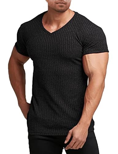 COOFANDY Men's Muscle T Shirts Stretch Short Sleeve V Neck Bodybuilding Workout Tee Shirts - Image 1