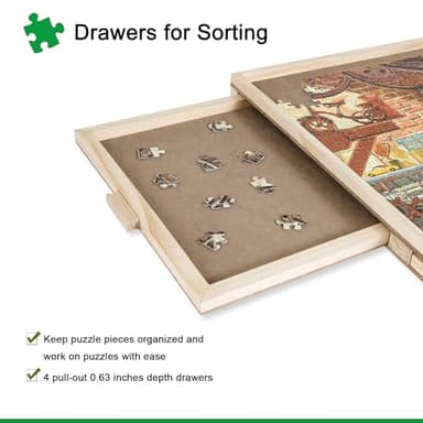 ALL4JIG 1500 Piece Rotating Puzzle Board with Drawers and Cover,25"x34"Portable Wooden Jigsaw Puzzle Table for Adults Portable,Lazy Susan Spinning Puzzle Boards Birthday Gift for mom - Image 3