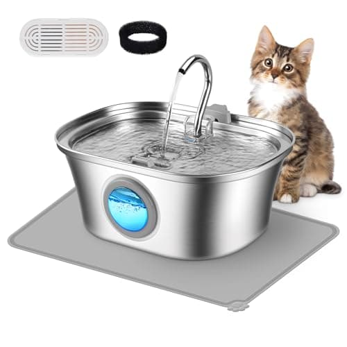 Cat Water Fountain with Water Level Window, One Set of Filter, 108oz/3.2L Pet Water Fountain for Cats/Dogs Inside, 304 Stainless Steel, Dishwasher Safe with Low Noise Pump, Filtration System - Image 1