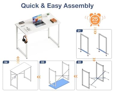 Casaottima 32 Inch Small Computer Desk for Home Office, Study Writing Table for Small Spaces, Simple Modern Desk with Headphone Hooks, Pure White - Image 6