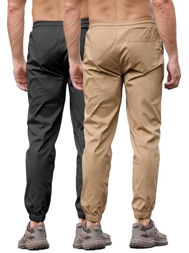 PLEPAN Mens Casual Cargo Joggers - Cotton Drawstring Chino Pants Hiking Outdoor Twill Track Jogging Sweatpants - Image 2