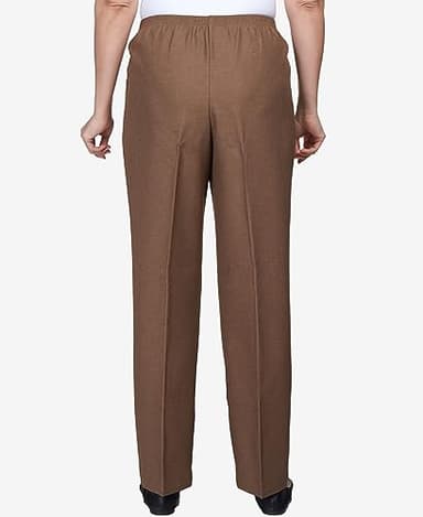 Alfred Dunner Womens Classic Signature Fit Textured Trousers with All-Around Elastic Waistband Taupe Size 18 - Image 6