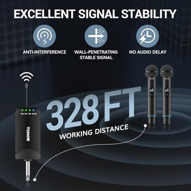 TONOR Rechargeable Wireless Microphones, Metal Bluetooth Handheld Cordless Mic System with Receiver, 2x25 UHF Professional Dynamic Mic for Karaoke, Church, Singing, Wedding, Meeting, DJ, 328ft TW720 - Image 2