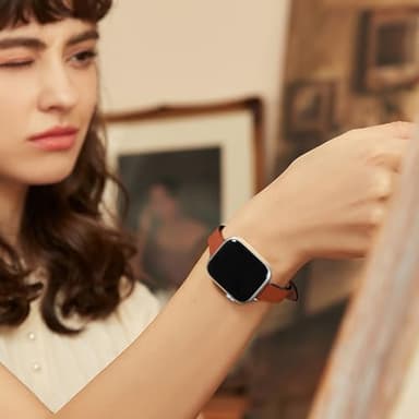Charlam Compatible with Apple Watch Bands for Women 46mm 44mm 45mm 42mm 41mm 40mm 38mm, Top Grain Soft Leather Bands for Slim Wristband for iWatch SE, Series 11 10 9 8 7 6 5 4 3 2 1, London Tan/Silver - Image 6